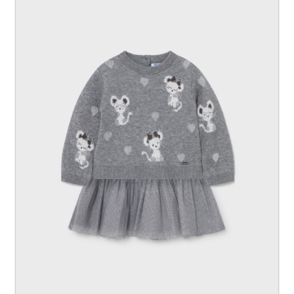 Mayoral 12 month Gray Sweater Dress with Mouse Design